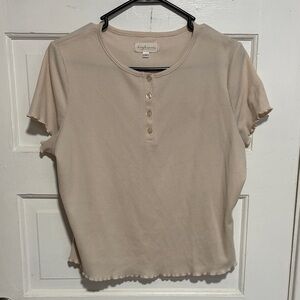 A New Day Beige Short Sleeve Button-Up Top